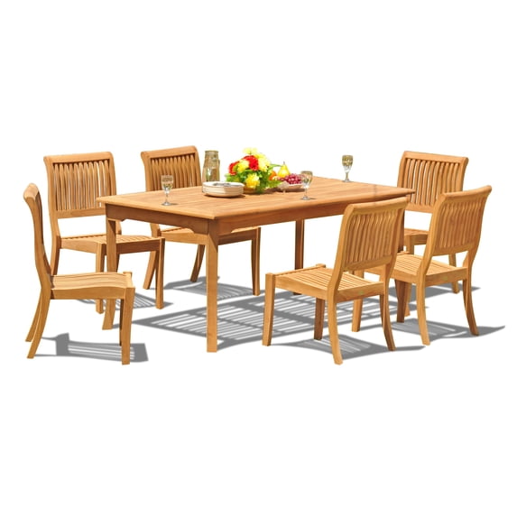7-Piece Teak Dining Set: 71" Rectangle Table + 6 Arbor Stacking Armless Chairs