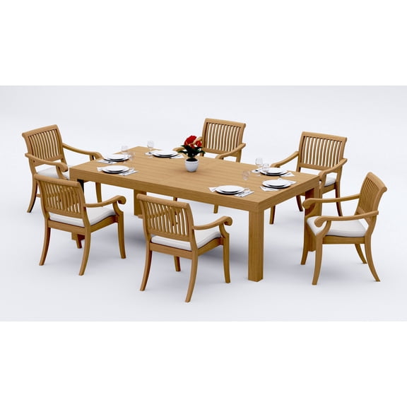 7-Piece Teak Dining Set: 86" Rectangle Table + 6 Arbor Stacking Arm Chairs
