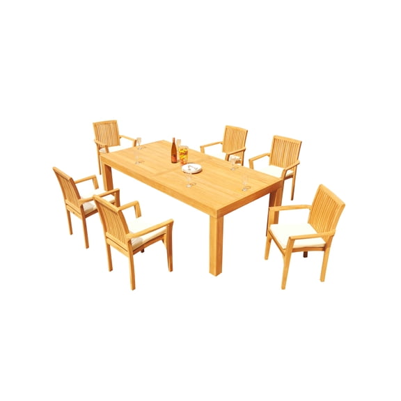 7-Piece Teak Dining Set: 86" Rectangle Table + 6 Lua Stacking Arm Chairs