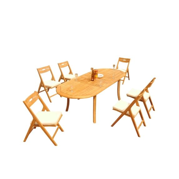 7-Piece Teak Dining Set: 94" Oval Extendable Table + 6 Surf Folding Armless Chairs