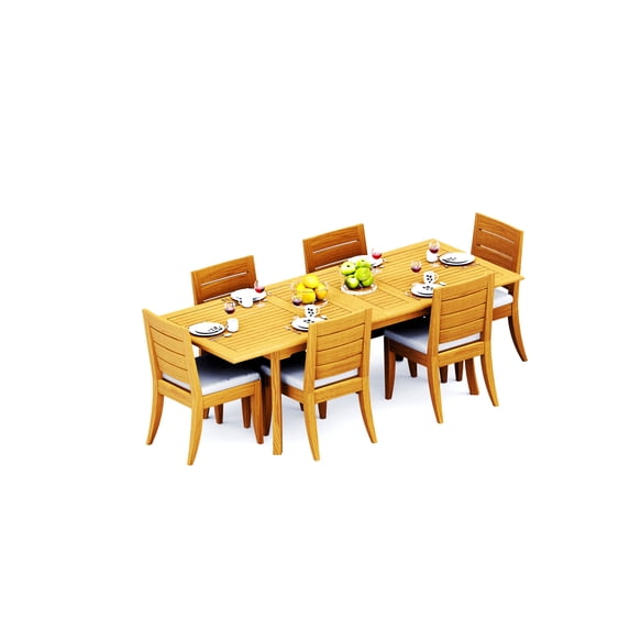 7-Piece Teak Dining Set: 94" Rectangle Extendable Table + 6 Atnas Armless Chairs