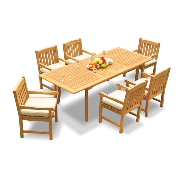 7-Piece Teak Dining Set: 94" Rectangle Extendable Table + 6 Devon Arm Chairs