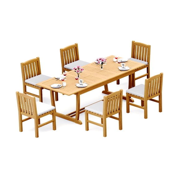 7-Piece Teak Dining Set: 94" Rectangle Extendable Table + 6 Devon Armless Chairs