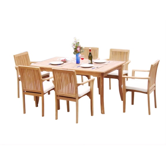 7-Piece Teak Dining Set: 94" Rectangle Extendable Table + 6 Lua Stacking Arm Chairs