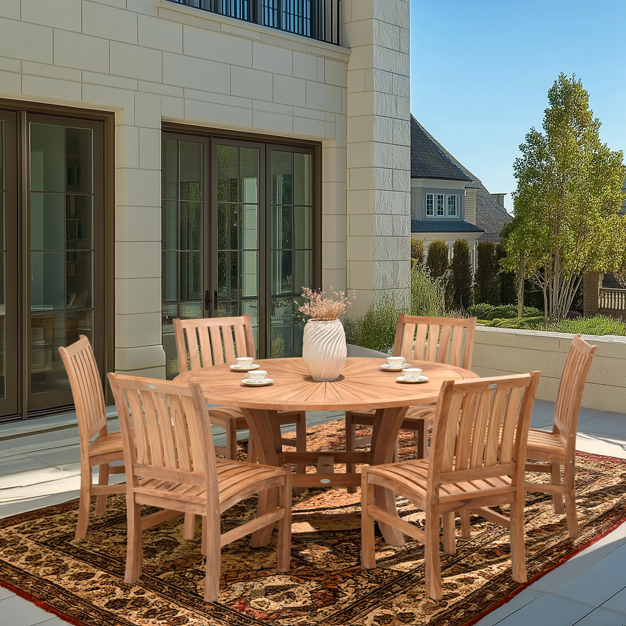 7 Piece Teak Wood Outdoor Patio Dining Set including 59