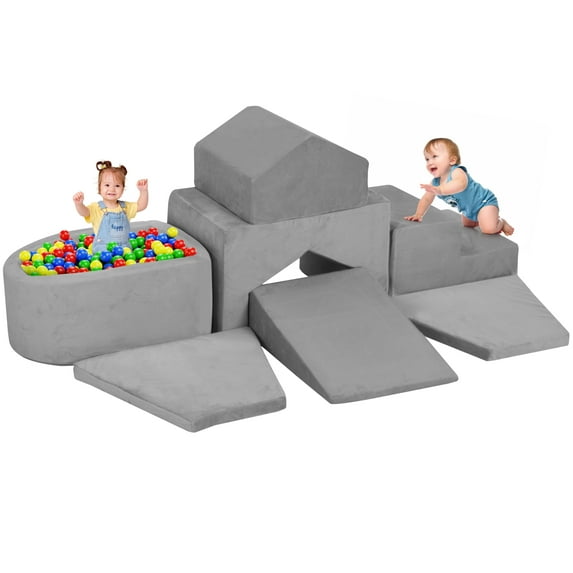 7-Piece Toddlers Climbing Toys, Baby Foam Climbing Blocks for Toddlers, Foam Play Gym Climber Structures With Ball Pool, Indoor Climb and Crawl Activity Play Set