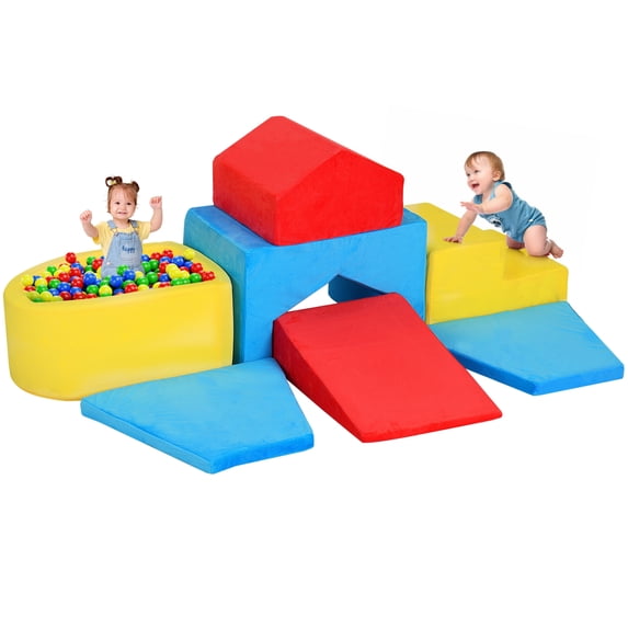 7-Piece Toddlers Climbing Toys, Baby Foam Climbing Blocks for Toddlers, Foam Play Gym Climber Structures With Ball Pool, Indoor Climb and Crawl Activity Play Set