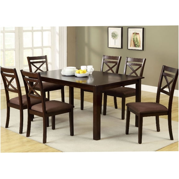 7-Piece Transitional Dining Set with Cross-Back Chairs and Espresso Finish - Rectangular Table for 6