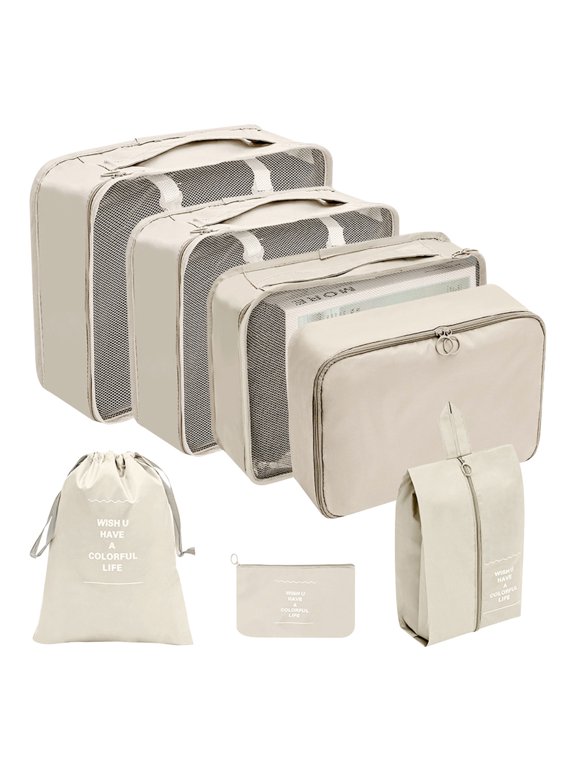 7 Piece Travel Packing Cubes Set Oxford Storage Bags for Clothes Shoes and Underwear
