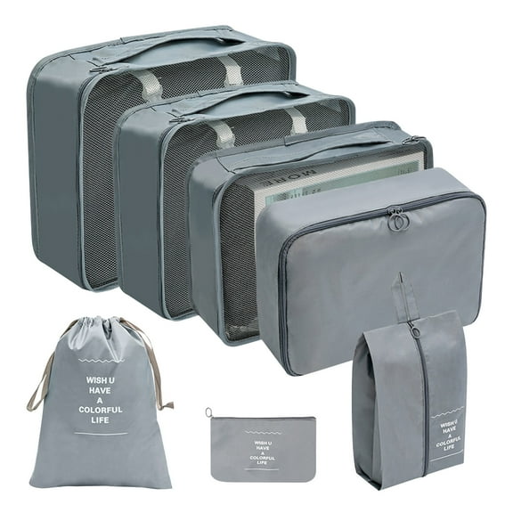 7 Piece Travel Storage Bag Set Oxford Cloth Portable Foldable Mesh Waterproof Packing Cube Suitcase Organizer for Clothes Shoes Underwear Makeup Digital Accessories Handle Durable
