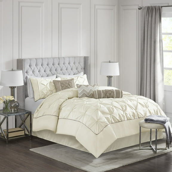 7 Piece Tufted Comforter Set Ivory King