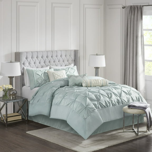 7 Piece Tufted Comforter Set Seafoam Queen