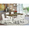 thumbnail image 1 of 7 Piece V-Style Amazing Modern Dining Table Set - White, Distressed Jacobean & Linen White, 1 of 1