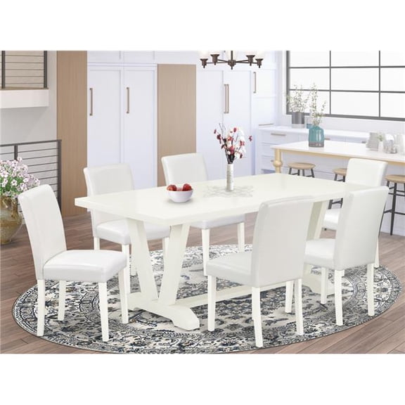 7 Piece V-Style Beautiful Sining Room Set - White & Linen White