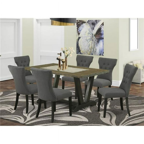 7 Piece V-Style Dining Room Set - Dark Gotham Gray