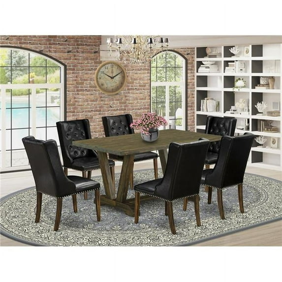 7 Piece V-Style Dining Room Set - Distressed Jacobean