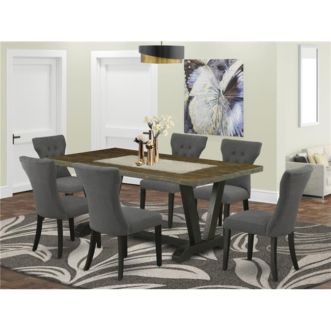 7 Piece V-Style Dining Table Set - Dark Gotham Gray - Walmart.com