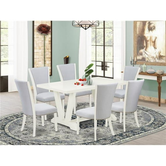 7 Piece V-Style Dining Table Set - Linen White