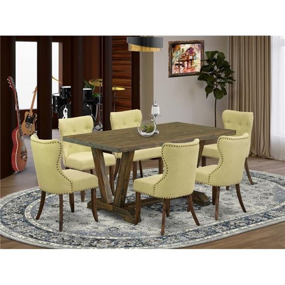 7 Piece V-Style Kitchen Dining Room Set - Distressed Jacobean
