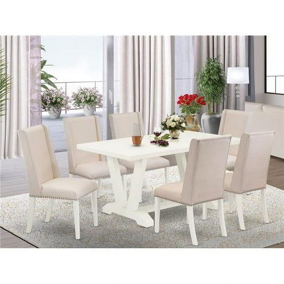 7 Piece V-Style Kitchen Table Set - Cream