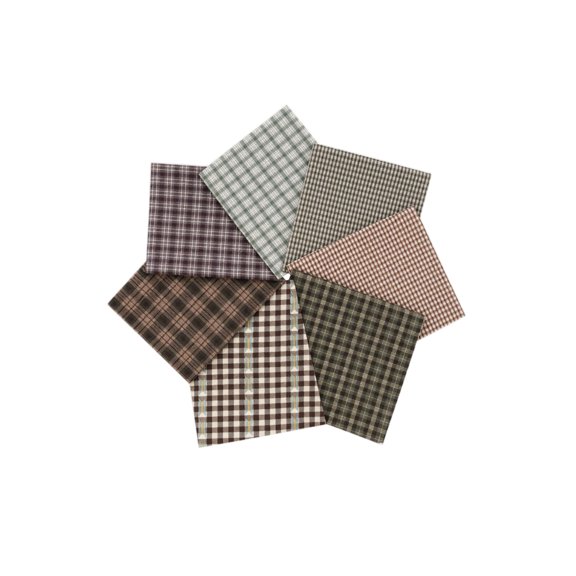 7-Piece Vintage Cotton Fabric Pack with Plaid Patterns, 9.84 X 7.87 Inches, Brown and Green Tones for Diy Christmas Decorations, Quilting Material