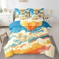 thumbnail image 1 of 7-Piece Watercolor Hot Air Balloon Bedding King Size Rainbow Comforter Set, White Cloud Blue Sky Bedding Comforter Sets Cartoon Style Bed in a Bag, Dreamy World Bedding Accessories, 1 of 6