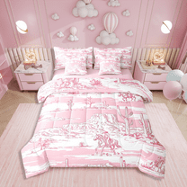 7 Piece Western Bedding Sets Twin Size,Pink Cowgirl Cowboy Horse Comforter Set Room Decor,West Style Country Cactus Bed Set with Fitted Sheet,Flat Sheet,Pillowcases