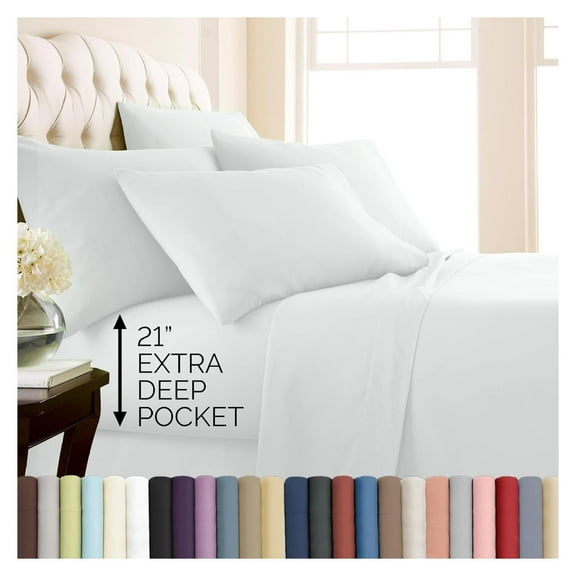 7-Piece White Split King Sheet Set for Adjustable Bed, 21" Deep Pocket Sheets, Split King w/2 Fitted and 1 Flat Sheet, 4 King Pillowcases, White Sheets