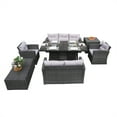 thumbnail image 1 of 7-Piece Wicker Patio Fire Pit Conversation Set with Ice Container and Gray Cushions, 1 of 10