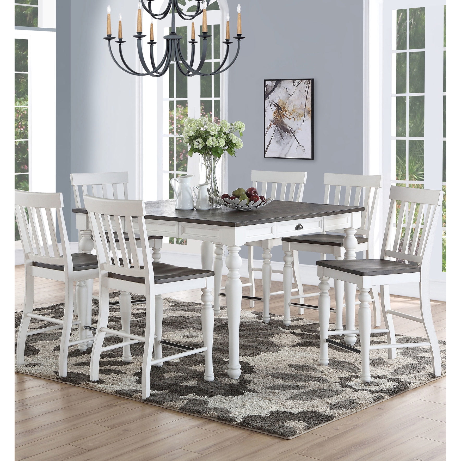 7-Piece, Wood - Square Table Conversion, Shelved Kitchen Cart - Dining ...