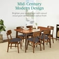 thumbnail image 1 of 7-Piece Wooden Dining Room Table Set, Mid-Century Modern, Kitchen Table w/ 6 Chairs, Upholstered Cushions, Curved Backrests, Rounded Table Corners - Walnut/Charcoal, 1 of 8