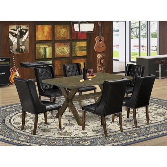 7 Piece X-Style Dining Room Set - Distressed Jacobean