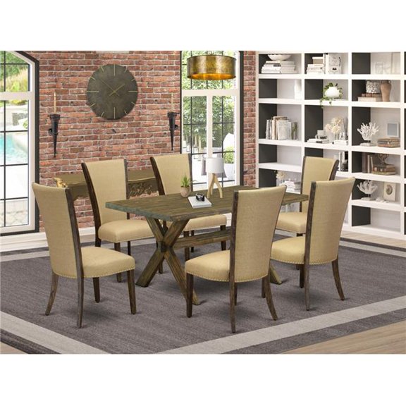 7 Piece X-Style Dining Room Table Set - Distressed Jacobean & Brown
