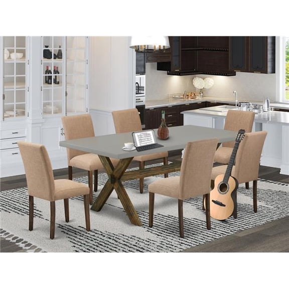 7 Piece X-Style Dining Room Table Set - Distressed Jacobean