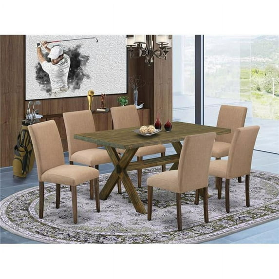 7 Piece X-Style Dining Table Set - Distressed Jacobean