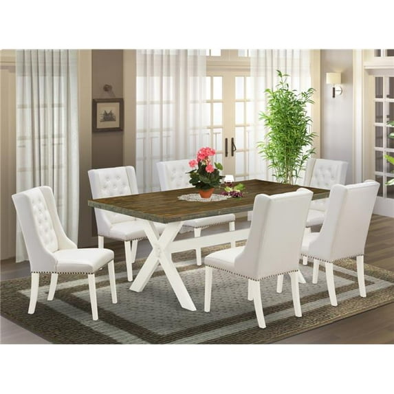 7 Piece X-Style Dining Table Set - Linen White