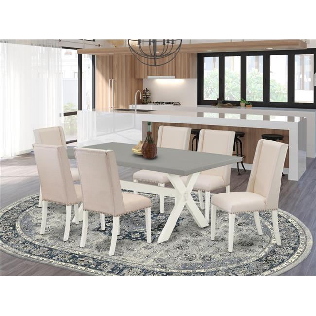 7 Piece X-Style Fashionable Modern Dining Table Set - Linen White ...
