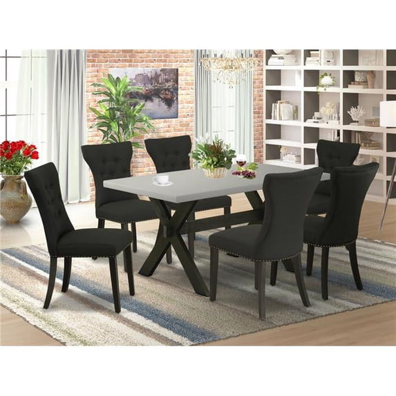 7 Piece X-Style Kitchen Dining Set - Black & Cement