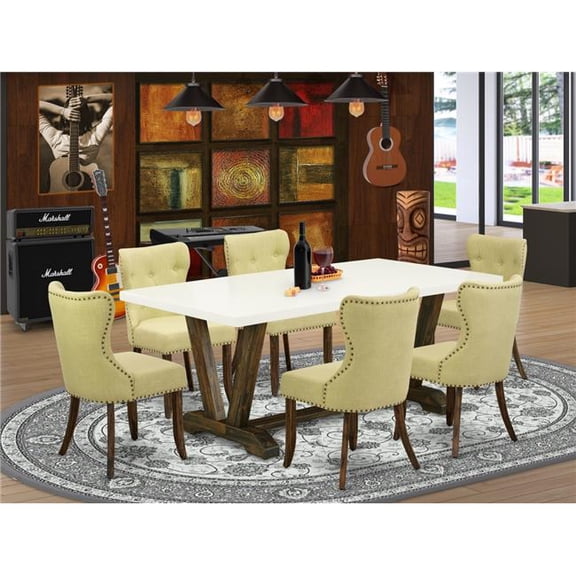 7 Piece X-Style Kitchen Dining Set - Distressed Jacobean