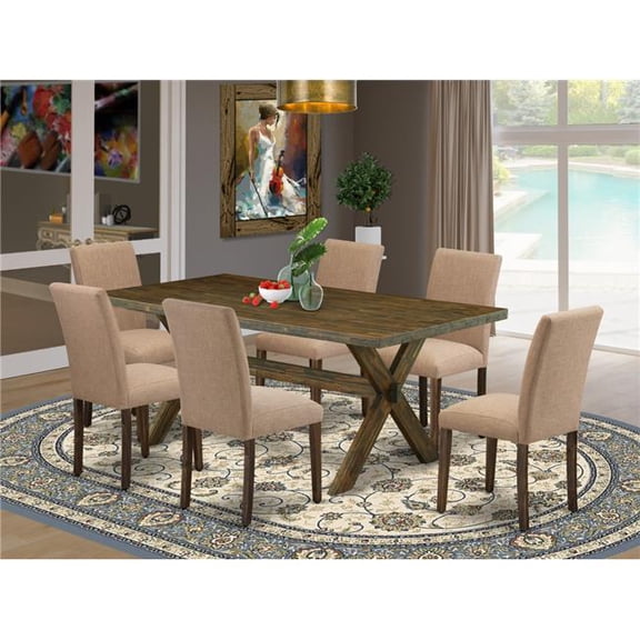 7 Piece X-Style Kitchen Dining Table Set - Distressed Jacobean