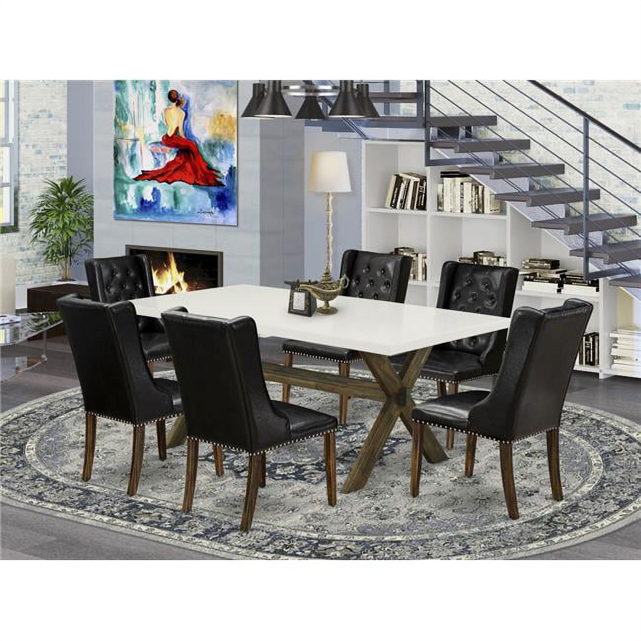 7 Piece X-Style Kitchen Table Set - Distressed Jacobean - Walmart.com