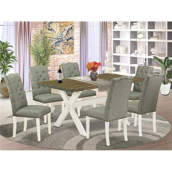 7 Piece X-Style Modern Dining Table Set - Linen White