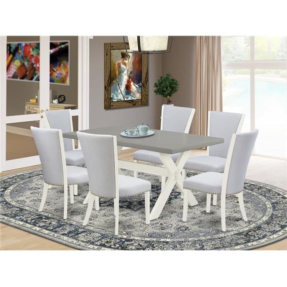 7 Piece X-Style Modern Dining Table Set - Linen White