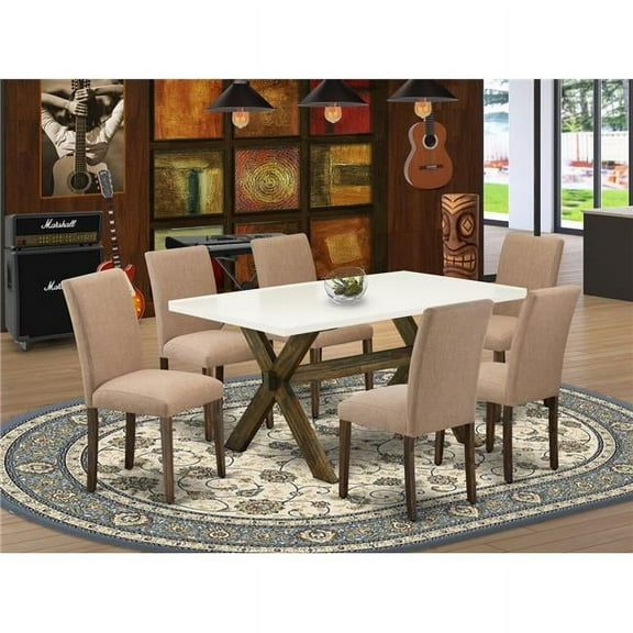 7 Piece X-Style Table & Chairs Dining Set - Distressed Jacobean
