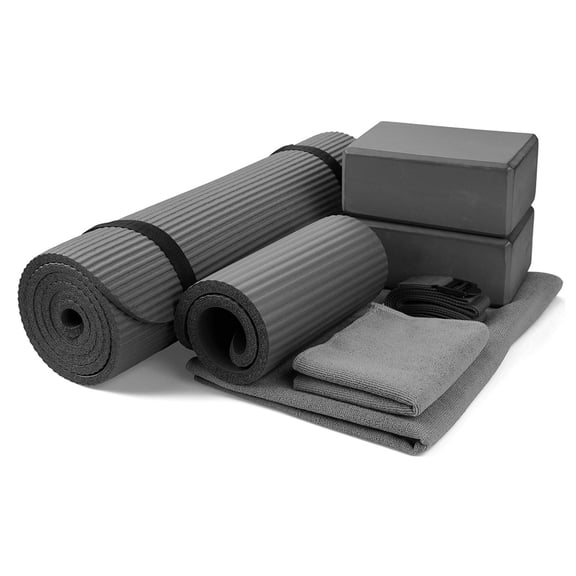 7-Piece Yoga Set with 71x24x0.5 Inches Extra Thick Mat and Carrying Sling – Includes 2 Blocks, Stretch Strap, 2 Towels, and Knee Pad for Home, Studio, and Gym Workouts