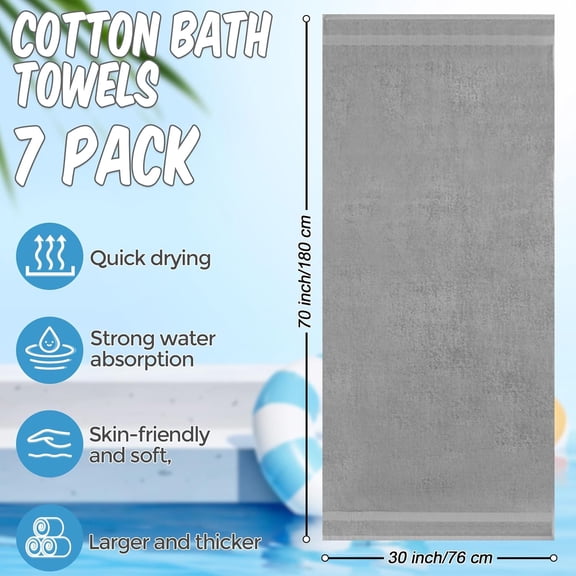 7 Pieces 100% Cotton Pool Beach Towels 30 x 70 Inch Cabana Oversized Basics Turkish Pool Bath for Hotel Swimming Bathroom (Light Grey)$$Home Decor, Kitchen, & Other