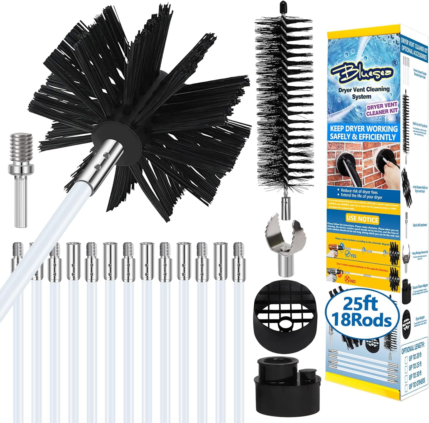 Smart House Inc Dryer Vent Cleaner Kit Lint Remover with Cleaning Brush &  Drill Bit, 30 ft