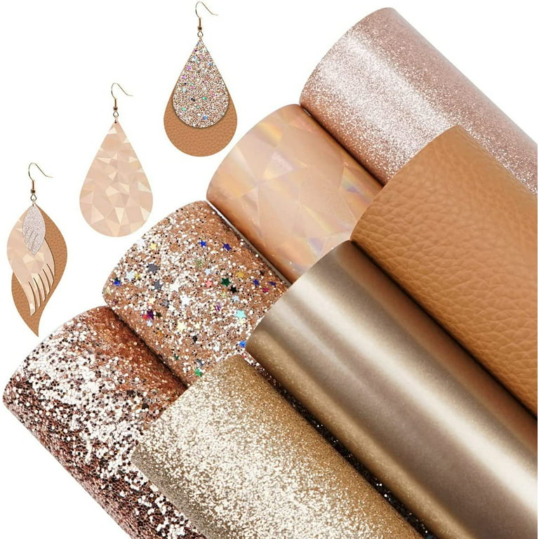 7 Pieces 8x12 Inch (21x30cm) Faux Leather Sheets Rose Gold Series Sparkle  Fine Chunky Glitter Patent Litchi Holographic Faux Leather Fabric for Bow  Earring Making DIY Craft 