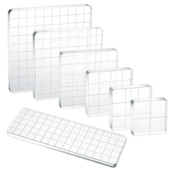 7 Pieces Acrylic Stamp Blocks Clear Stamp Block Tool Set Various Sizes with Grid Lines for Scrapbook Craf