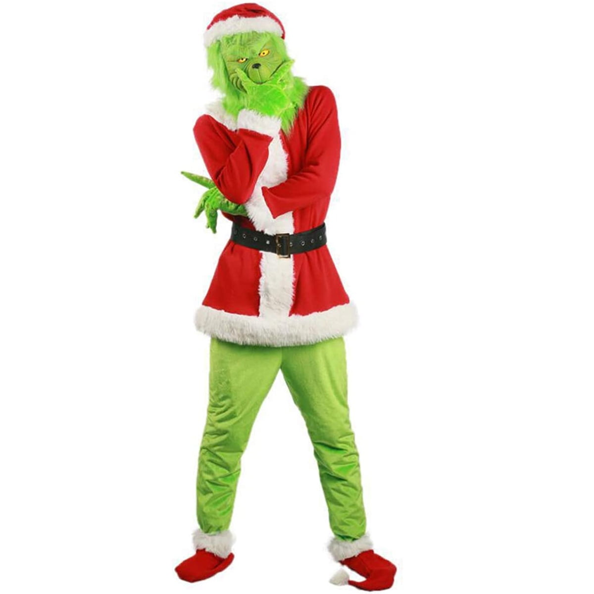 7 Pieces Adult The Grinch Santa Claus Costume Christmas Outfit Party ...